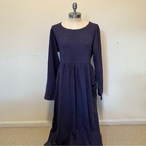 VTG 90s Erika Taylor Country Blue Jersey Knit Maxi Dress Sz M Cottage Modest